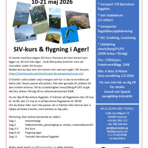 SIV-Kurs & friflygning 10-21 maj 2026 (anmälningsavgift)